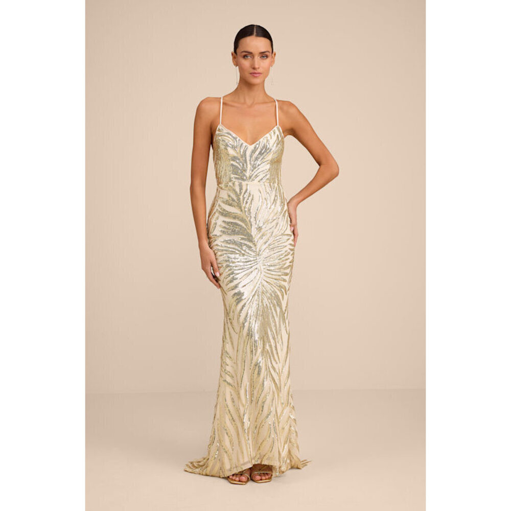 Lulu's Champagne/Gold Sequin Maxi Dress